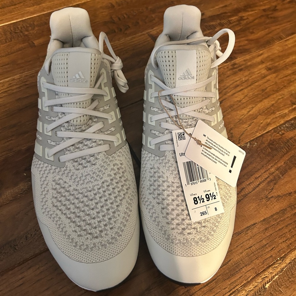 adidas Light Gray and White Knit Athletic Sneakers